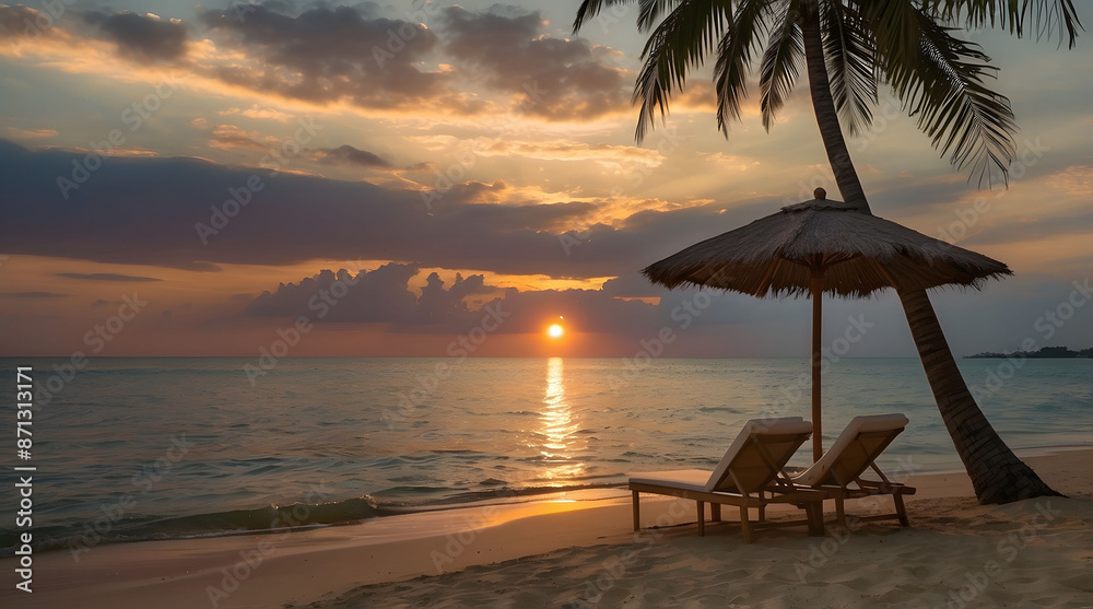 Beach view with sunset background Beach view with sunset background