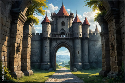 Fortress Entrance: Mystical Gate to Hidden Realms Fantasy  wallpaper photo