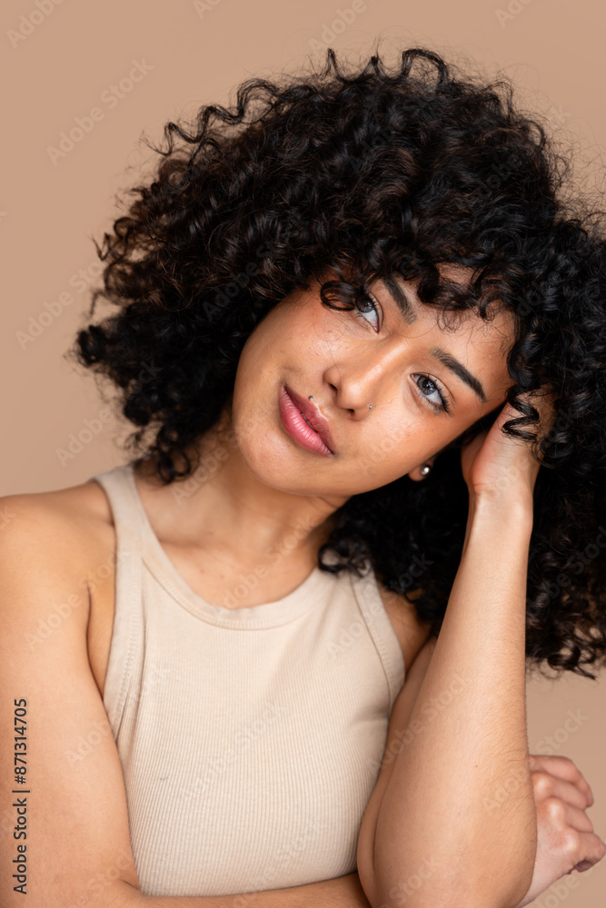 woman with curly hair posing woman with curly hair posing