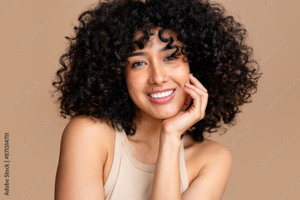 Radiant smile - curly haired woman portrait Radiant smile - curly haired woman portrait