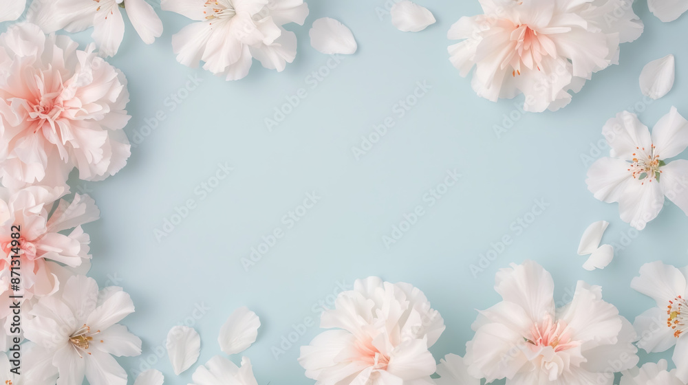 Fototapeta premium Floral background with beautiful white marigold flowers on a sunny day