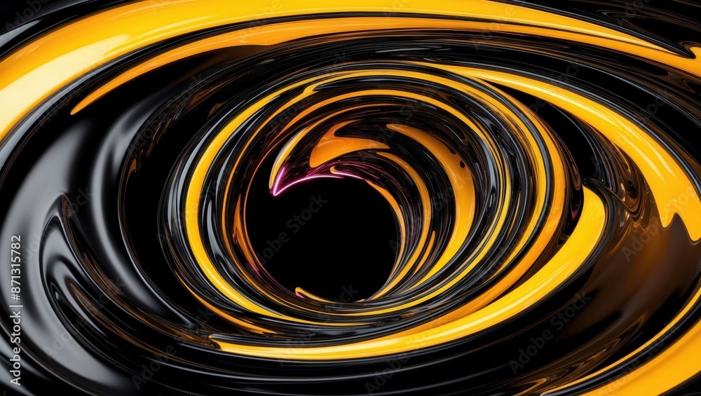 In a mesmerizing swirl of black, and yellow, accentuated by a vibrant glow In a mesmerizing swirl of black, and yellow, accentuated by a vibrant glow
