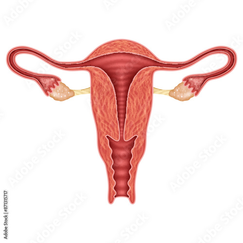 Anatomy of female reproductive system. Realistic vector illustration.