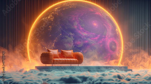 aesthetic booth with a sofa and a view of outer space