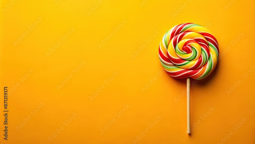 Delicious lollipop on vibrant yellow background top view , candy, sweet, treat, colorful, sugary, confectionery, dessert, snack Delicious lollipop on vibrant yellow background top view , candy, sweet, treat, colorful, sugary, confectionery, dessert, snack
