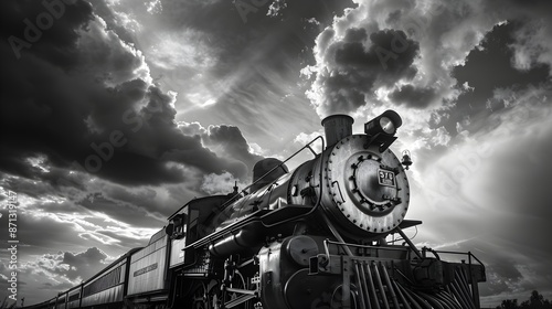 A classic black and white photo of a train. Perfect for vintage or transportation-themed designs