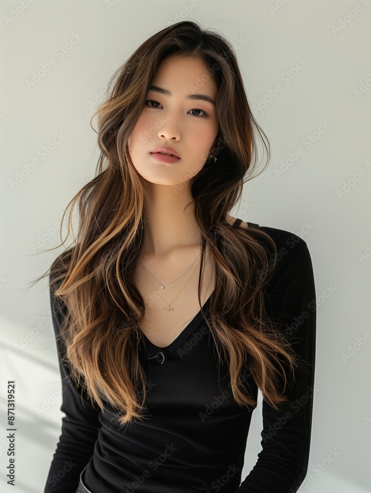 Young Asian Woman with Long Wavy Hair. Young Asian Woman with Long Wavy Hair.