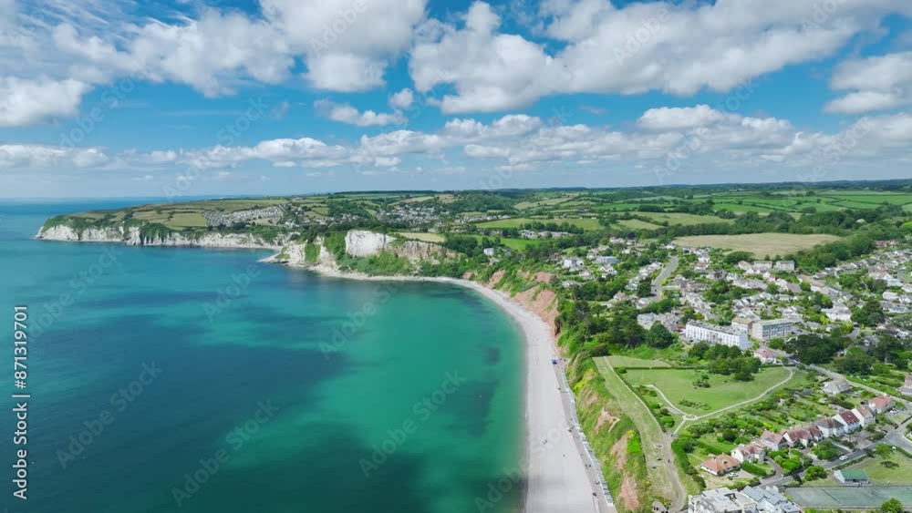 Seaton Beach and White Cliff from a drone, Jurassic Coast, Seaton, Devon, England