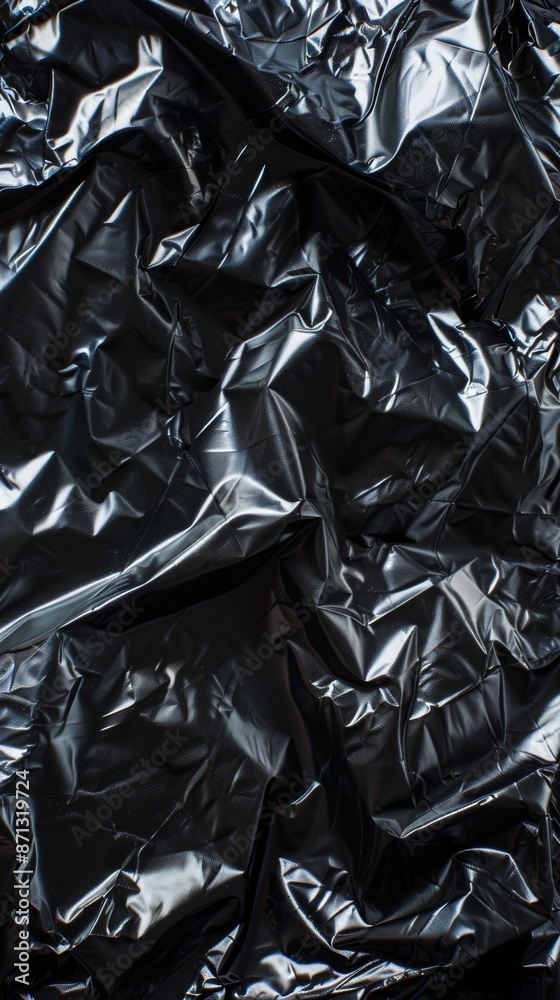 Crinkled black plastic texture, abstract background. Material design concept Crinkled black plastic texture, abstract background. Material design concept