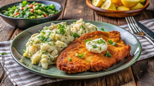 A Delicious And Traditional German Dish, JÃ¤gerschnitzel Is A Breaded And Fried Pork Cutlet Served With A Creamy Mushroom Sauce.