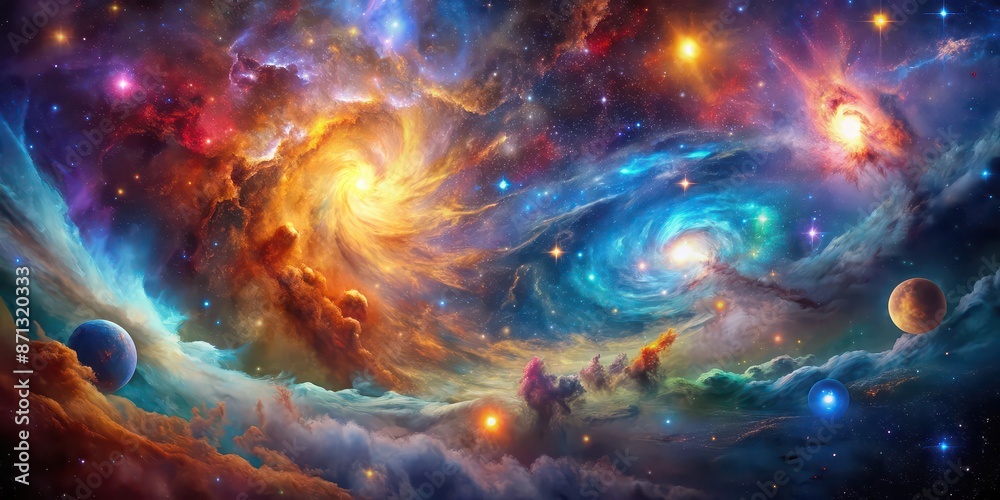 A mesmerizing image of a colorful celestial symphony with interstellar beauty and celestial wonders, celestial