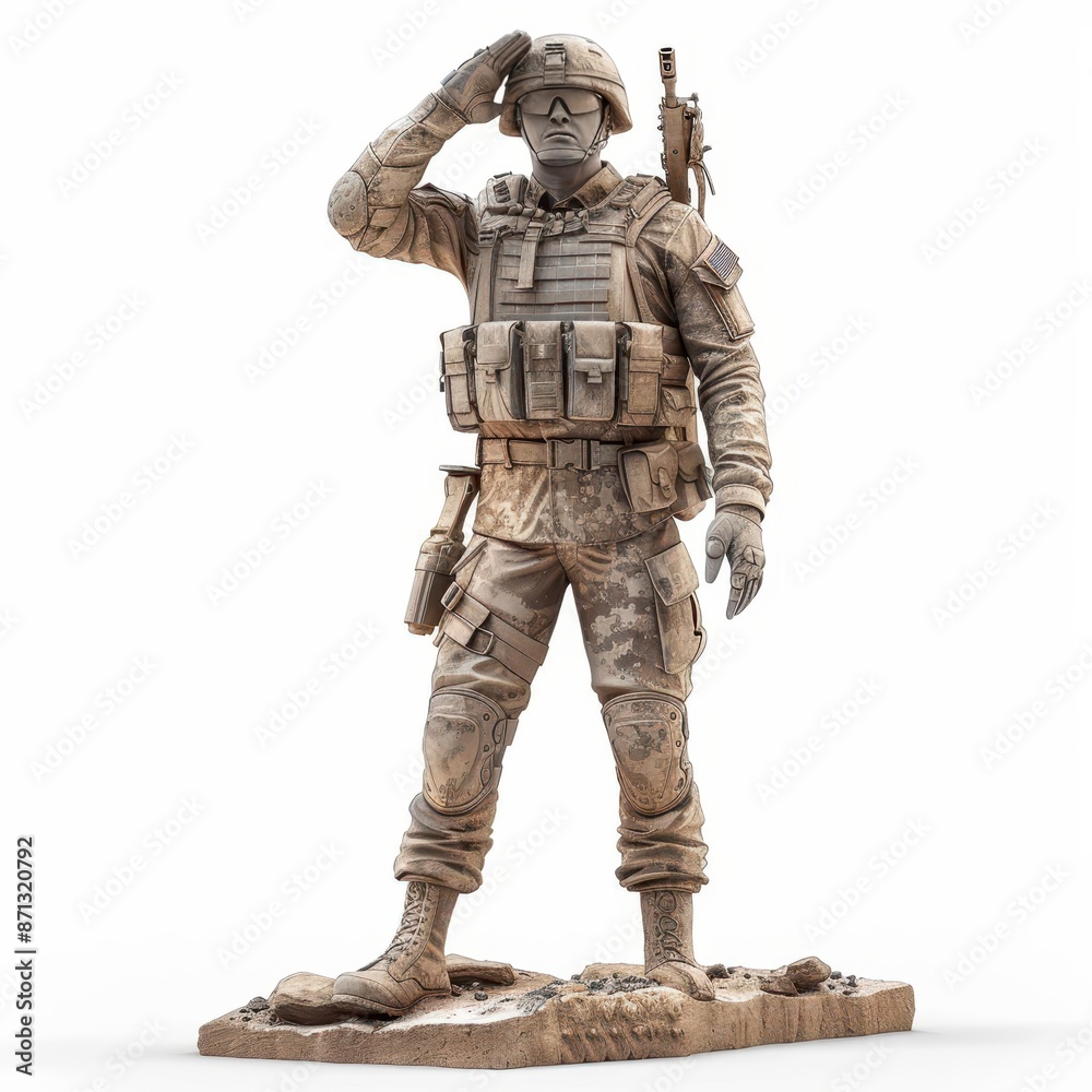 A soldier salutes in front of a white background A soldier salutes in front of a white background