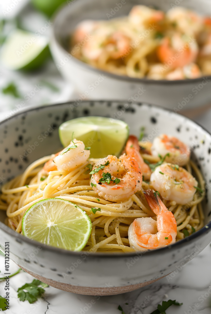 Savory Shrimp Pasta with Fresh Basil and Lime Accents