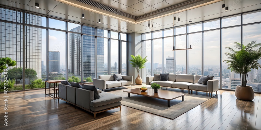 Modern building interior with sleek furniture and large windows, modern, building, interior, sleek, furniture Modern building interior with sleek furniture and large windows, modern, building, interior, sleek, furniture