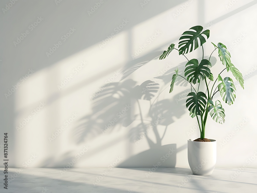 Monstera Deliciosa Plant in a White Pot with Light Streaming Through a Window Monstera Deliciosa Plant in a White Pot with Light Streaming Through a Window