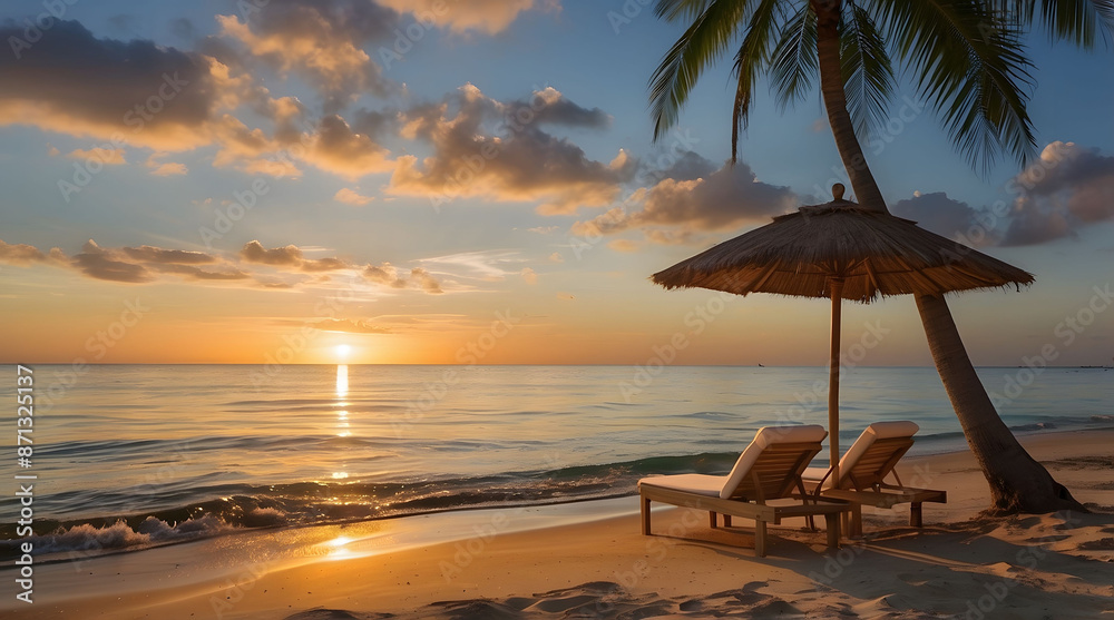 Fototapeta premium Beach view with sunset background