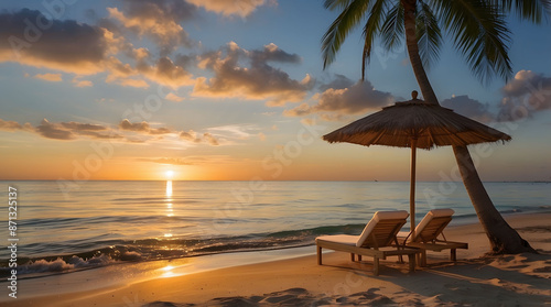 Beach view with sunset background