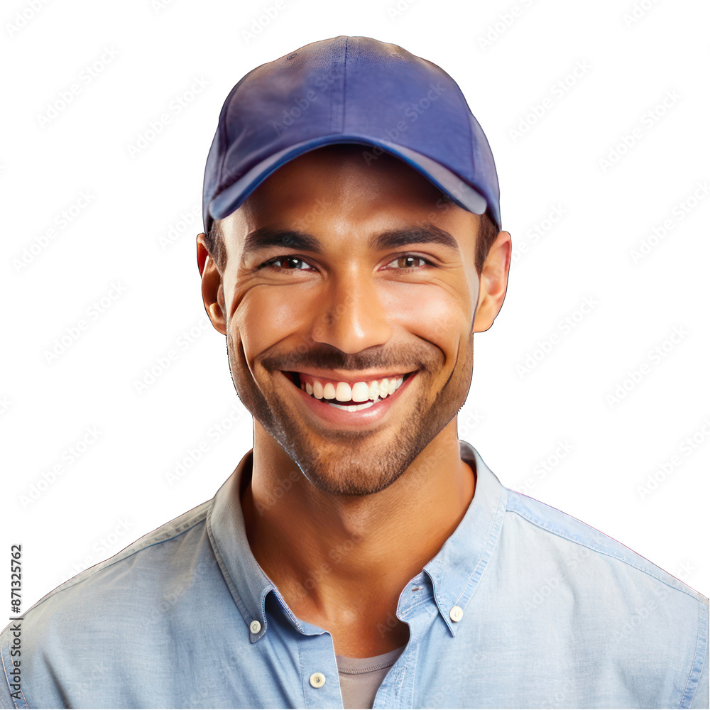 A man smiling wearing cap isolated on transparent background A man smiling wearing cap isolated on transparent background