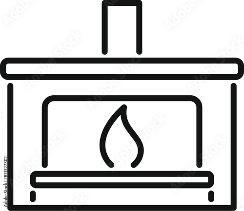 Fireplace is burning with wood inside, providing warmth and comfort to a cozy home