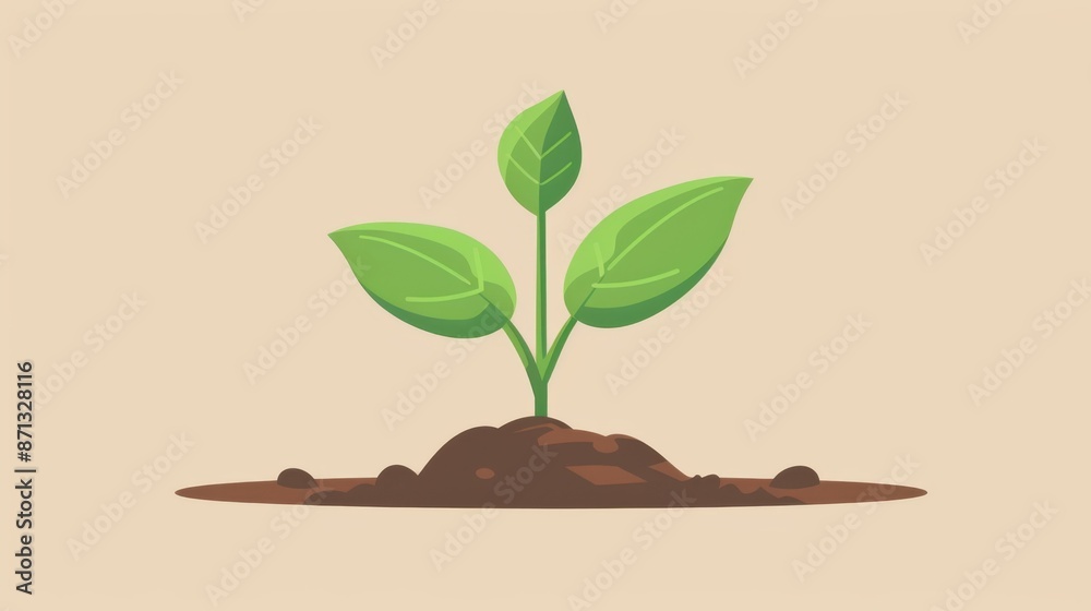 Illustration of a young green plant sprouting from the soil, symbolizing growth, nature, and new beginnings. Illustration of a young green plant sprouting from the soil, symbolizing growth, nature, and new beginnings.