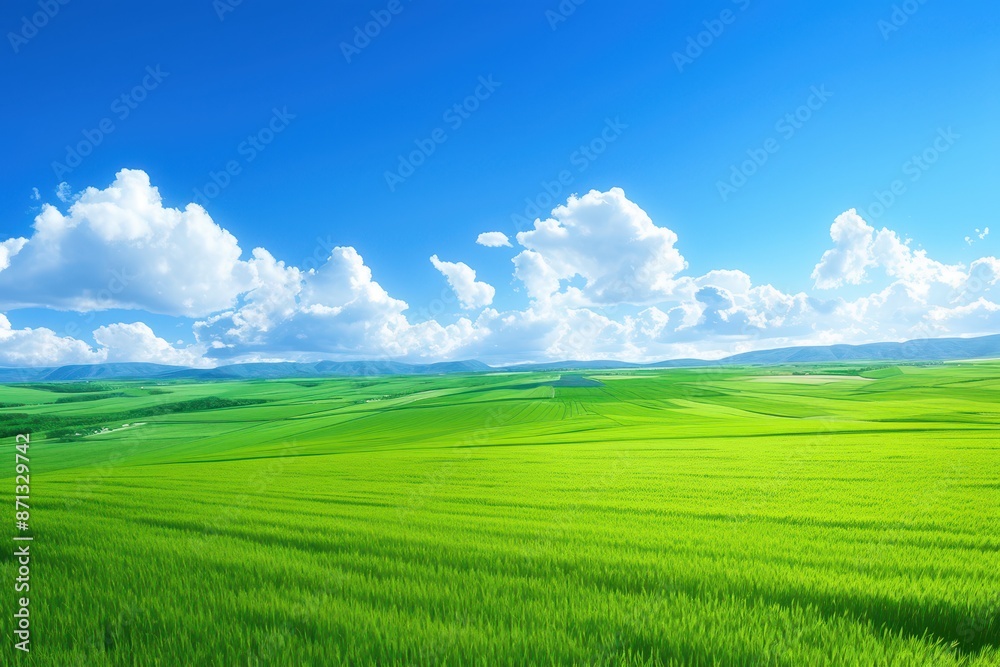 Fototapeta premium Rolling Green Fields under a Blue Sky
