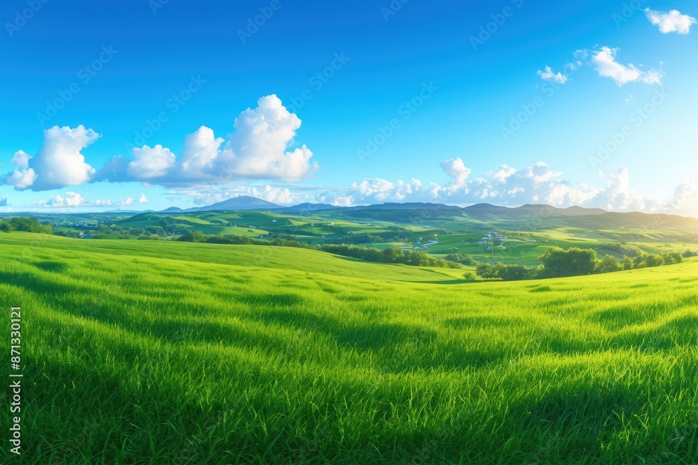 Obraz premium Rolling Green Hills Under a Blue Sky