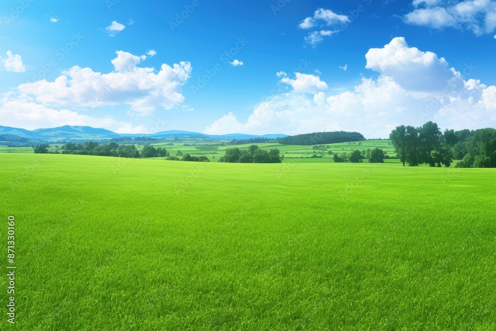 Expansive Green Meadow Under a Blue Sky Expansive Green Meadow Under a Blue Sky