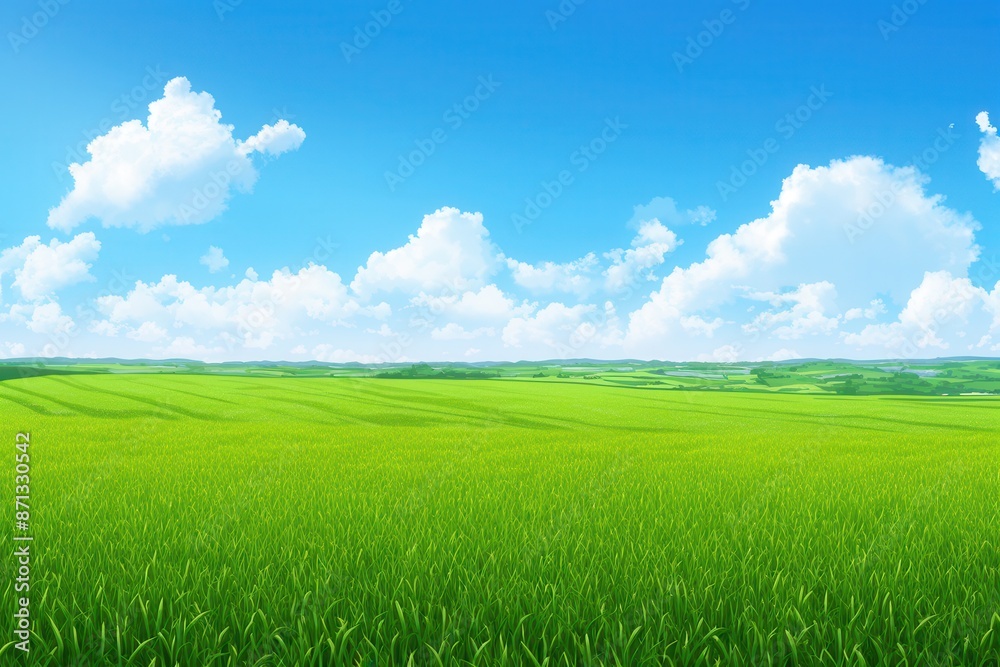 Expansive Green Field Under a Blue Sky Expansive Green Field Under a Blue Sky