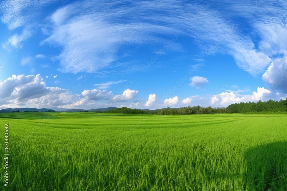 Summer Landscape with Lush Green Fields and Blue Sky Summer Landscape with Lush Green Fields and Blue Sky