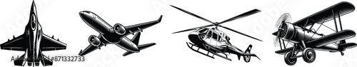 Set of aircraft, flight transport symbol, travel sign, vector illustration.