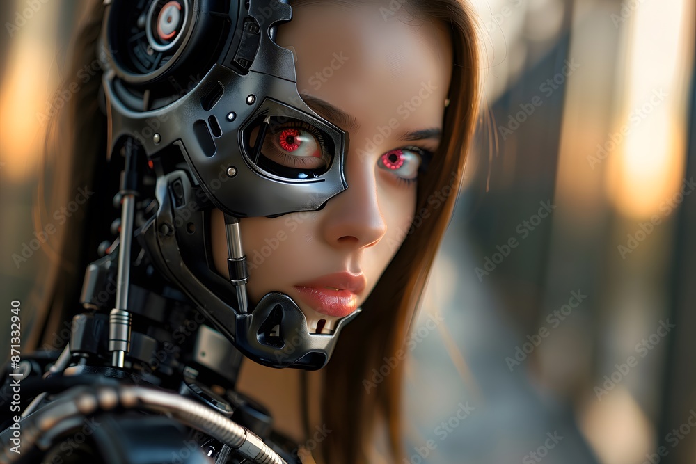 A close up of a woman with a robot face A close up of a woman with a robot face