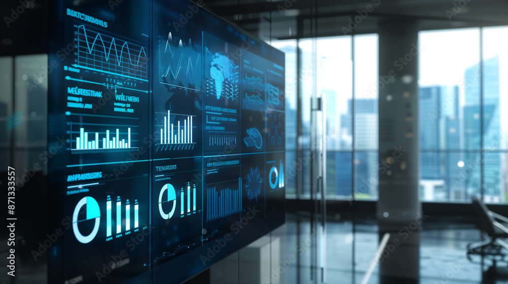 business data statistics display on modern office glass wall, sales growth data, business analysis, office business background business data statistics display on modern office glass wall, sales growth data, business analysis, office business background