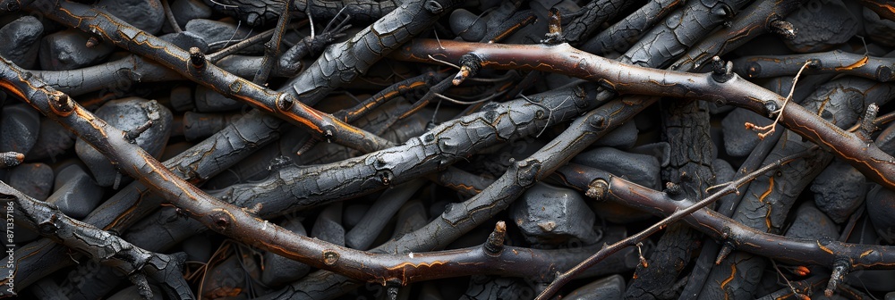 Twigs and branches woven together over a burning man made surface Twigs and branches woven together over a burning man made surface