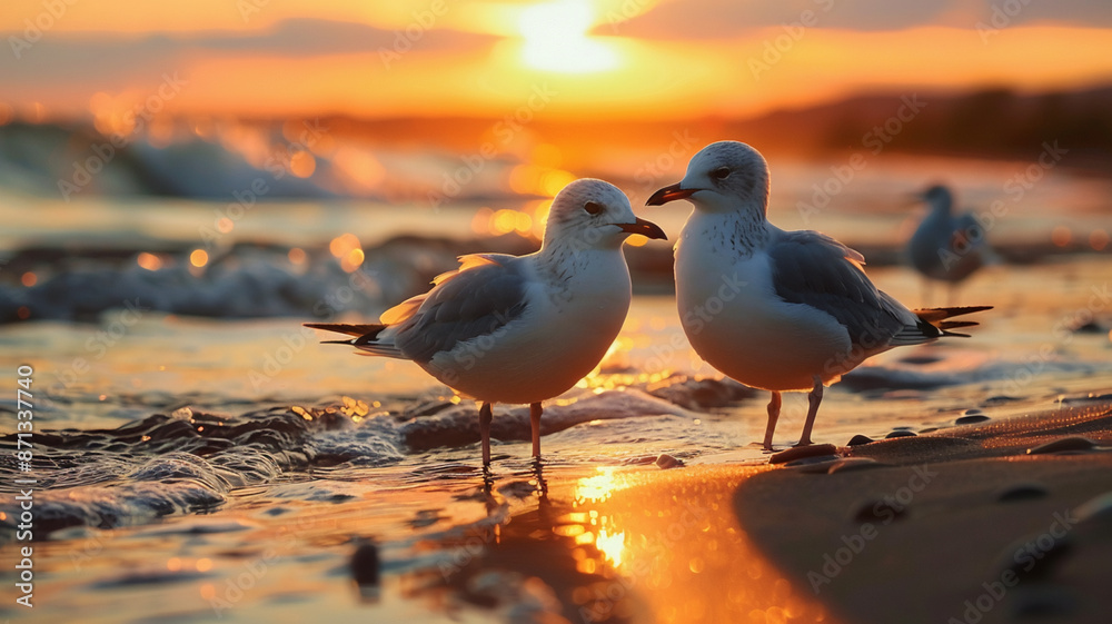 Fototapeta premium Seagull standing on coastline, AI Generative.