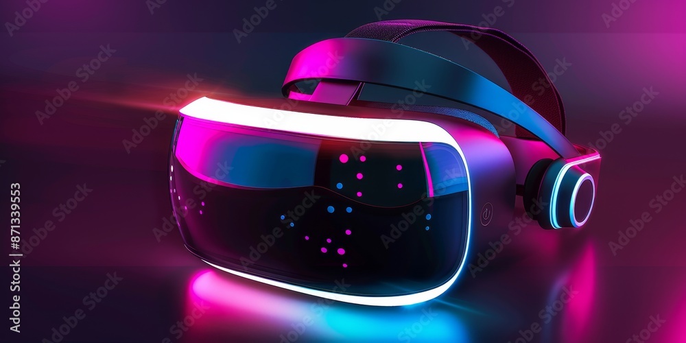 A virtual reality headset with glowing lights, showcasing immersive digital experiences A virtual reality headset with glowing lights, showcasing immersive digital experiences