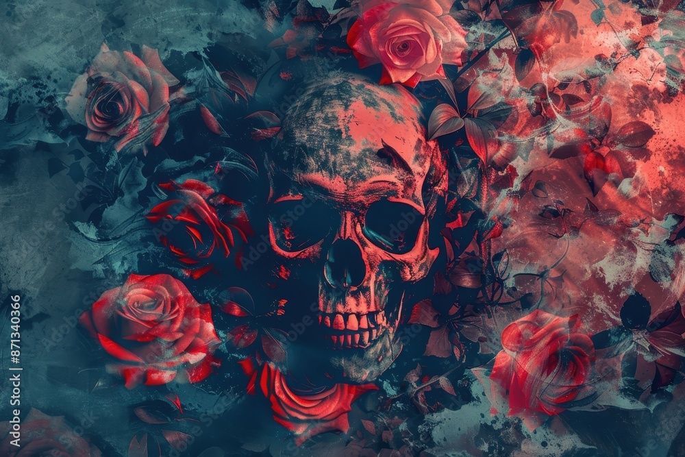 Skull and Roses in a Grunge Aesthetic Skull and Roses in a Grunge Aesthetic
