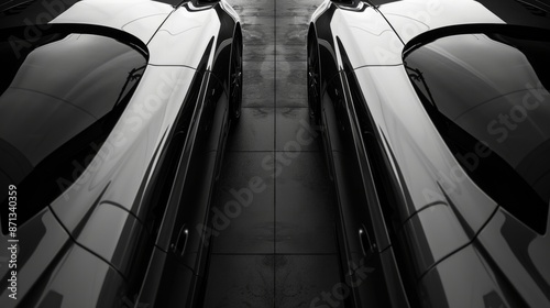 Contemporary Scandinavian Design of Modern Car with Symmetrical Patterns in Monochrome Black and White Texture Macro Shot