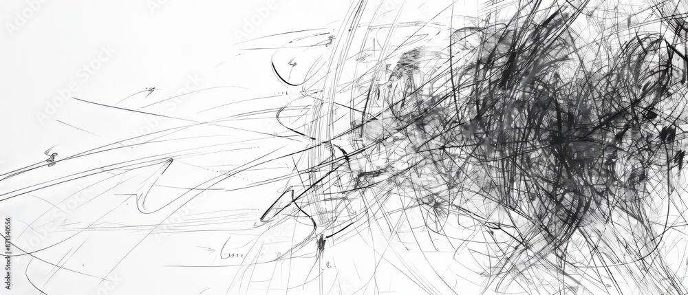 Panoramic close-up, high detail scan of overlapping scribble sketch, on white background, Generative AI Panoramic close-up, high detail scan of overlapping scribble sketch, on white background, Generative AI