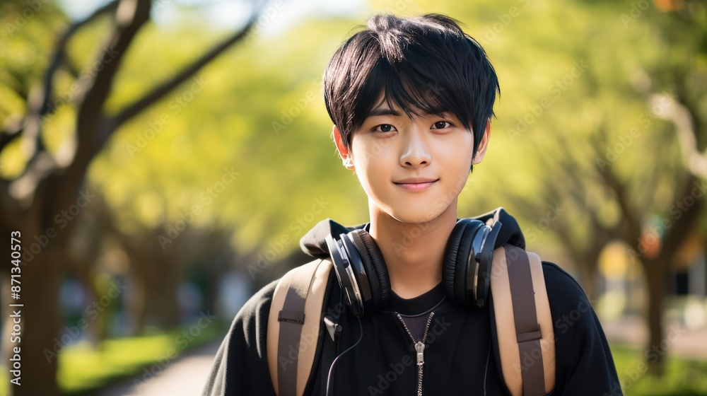 A young Asian student with short black hair, A young Asian student with short black hair,