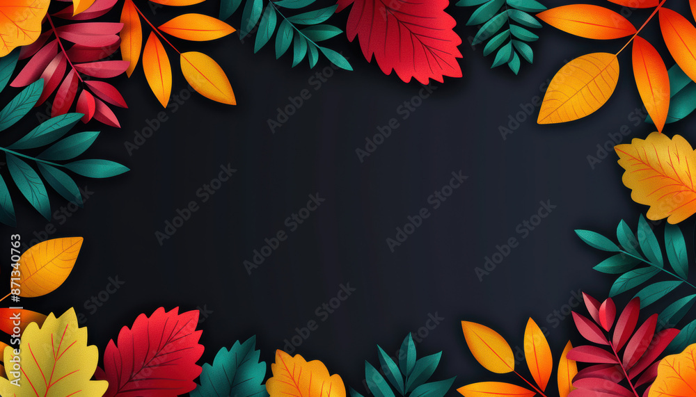 Fall Autumn banner on black background with copy space Fall Autumn banner on black background with copy space