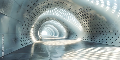 Abstract three dimensional rendering of geometric surfaces lines and points in a tunnel like grid