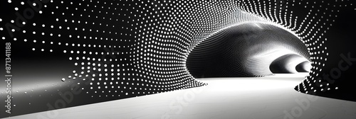 Abstract three dimensional rendering of geometric surfaces lines and points in a tunnel like grid