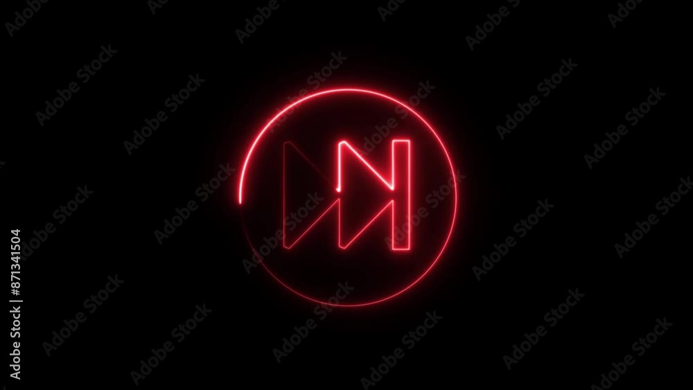 Pink neon rewind sign blinks and appear in center and disappear after some time. Animated neon symbol on black background. Pink neon rewind sign blinks and appear in center and disappear after some time. Animated neon symbol on black background.