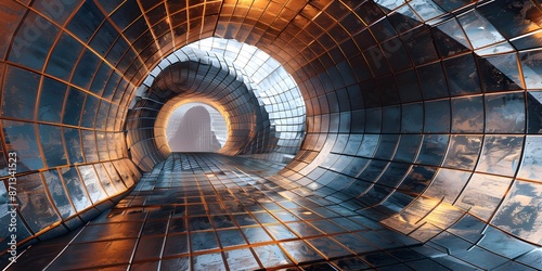 Abstract three dimensional rendering of geometric surfaces lines and points in a tunnel like grid