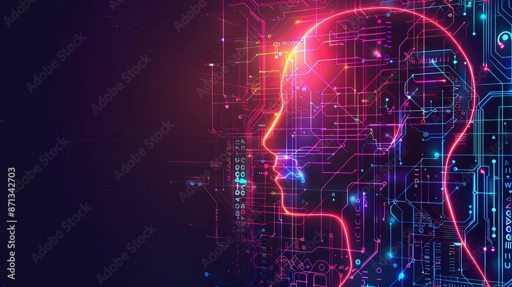 Abstract artwork of human head silhouette with circuit board design Abstract artwork of human head silhouette with circuit board design