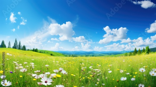 green meadow with colorful wildflowers 