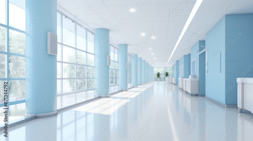 Fototapeta premium Modern hospital hallway with clean walls,
