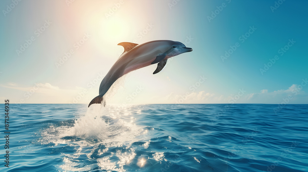 A dolphin leaping over the blue sea. A dolphin leaping over the blue sea.