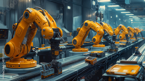 High-tech equipment: Used in electronics factories, including modern robotic arms, conveyor belts, and testing machines.