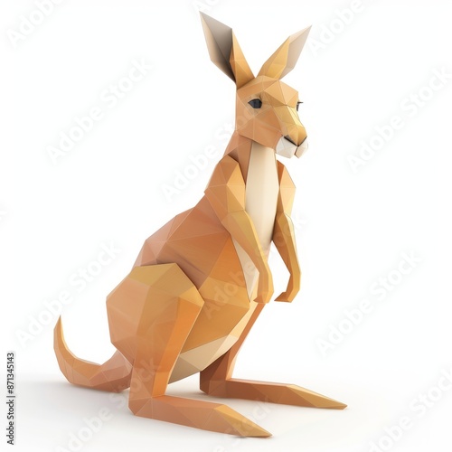 3D Render, Low Poly style of a playful stop motion kangaroo, on isolated white background, Generative AI photo